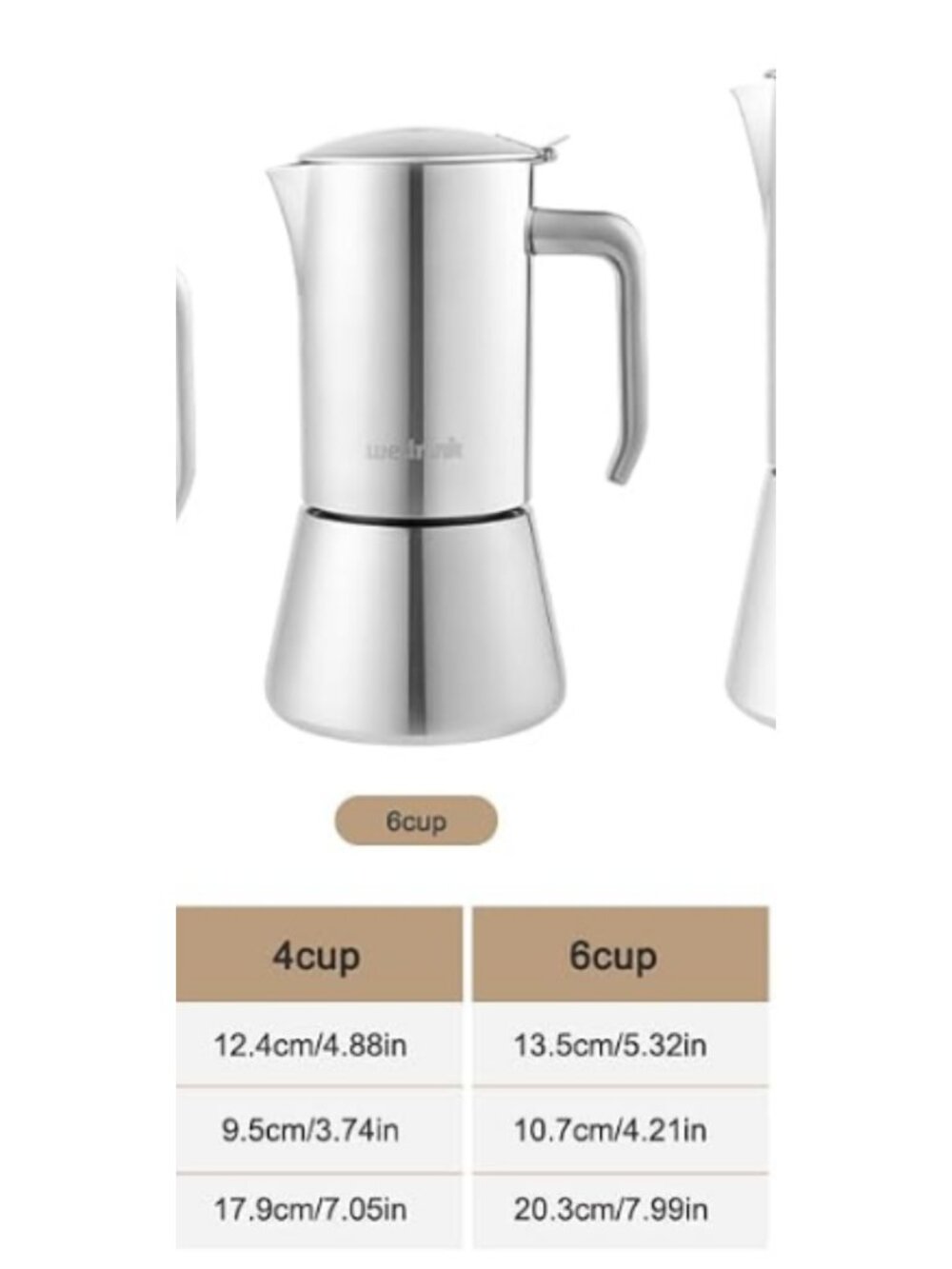Stovetop Espresso Coffee Maker 6 Espresso Cups Stainless Steel Moka Pot Wedrink - Picture 6 of 6